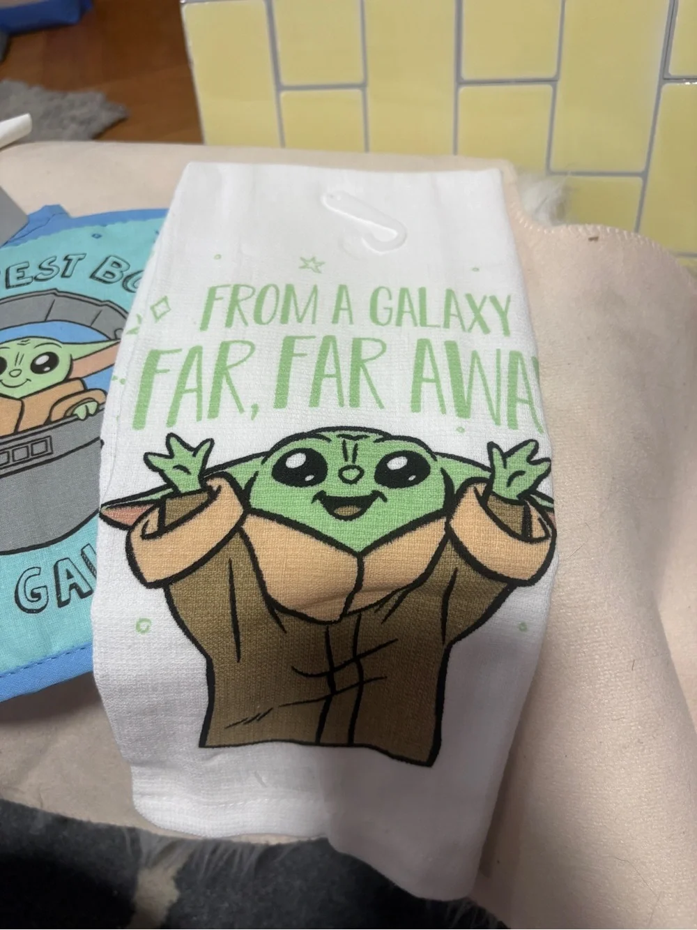 Star Wars Grogu Kids Pot Holder and Tea Towel Set - Green & Blue